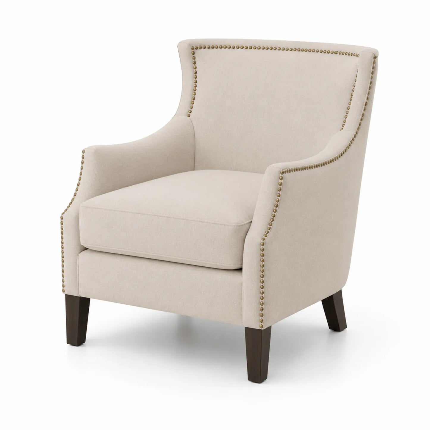 Sillón de poliéster beige con patas de madera