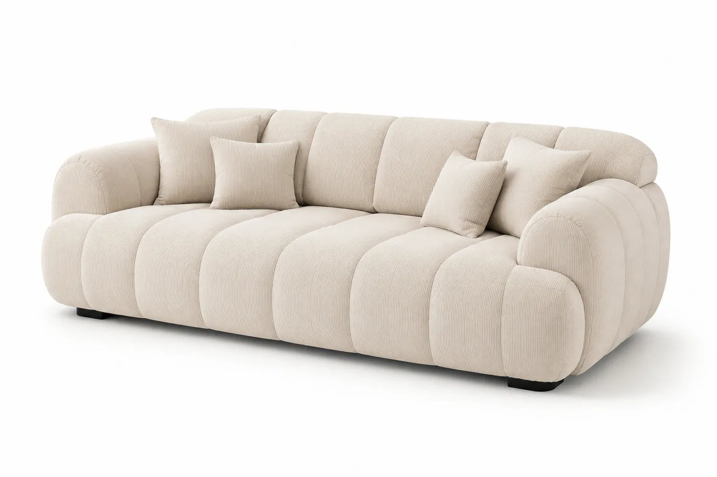 Sofá de 3 plazas de pana beige con cojines adicionales