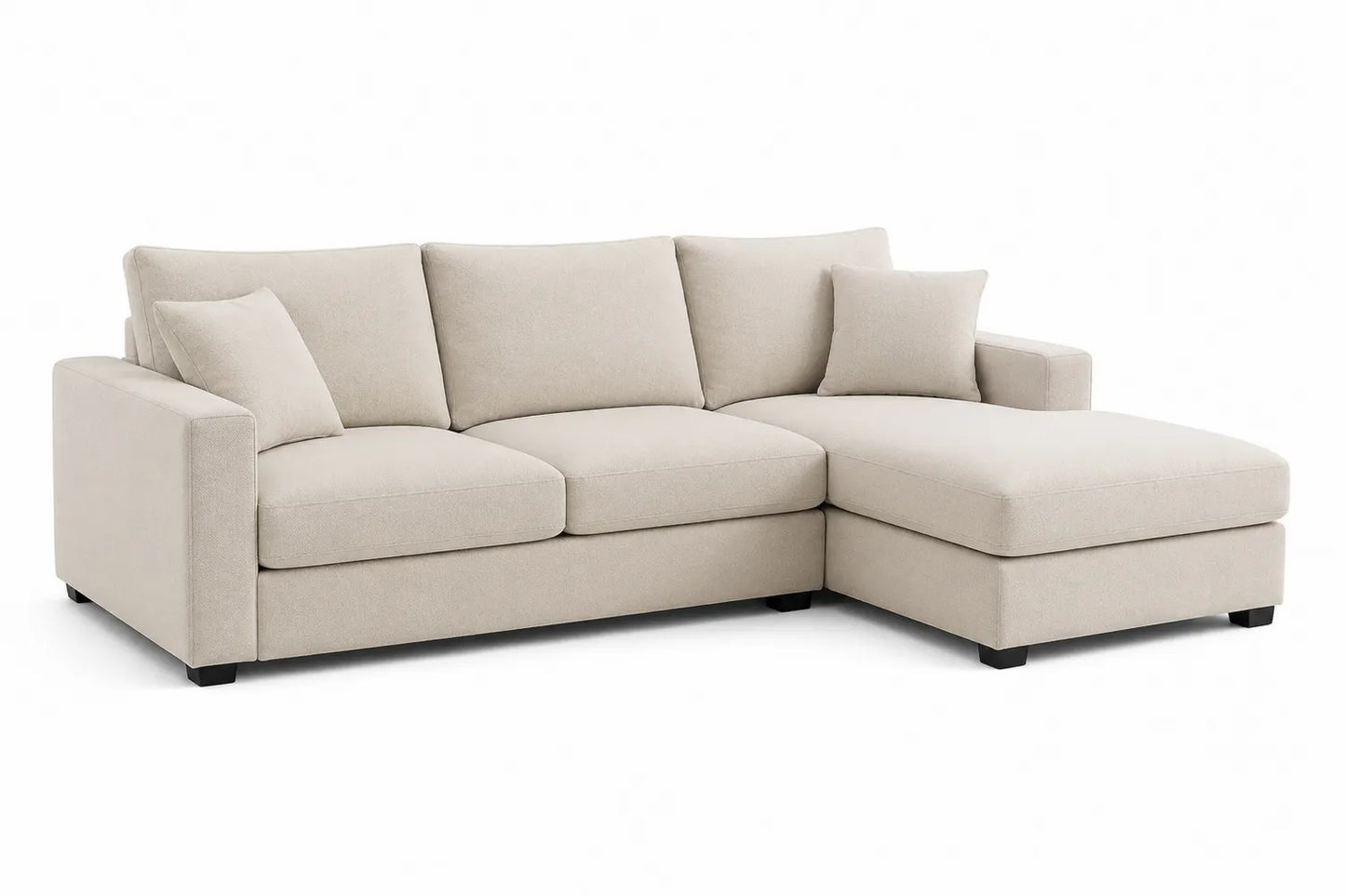 Sofá Seccional en L de Tela Beige con Chaise Longue