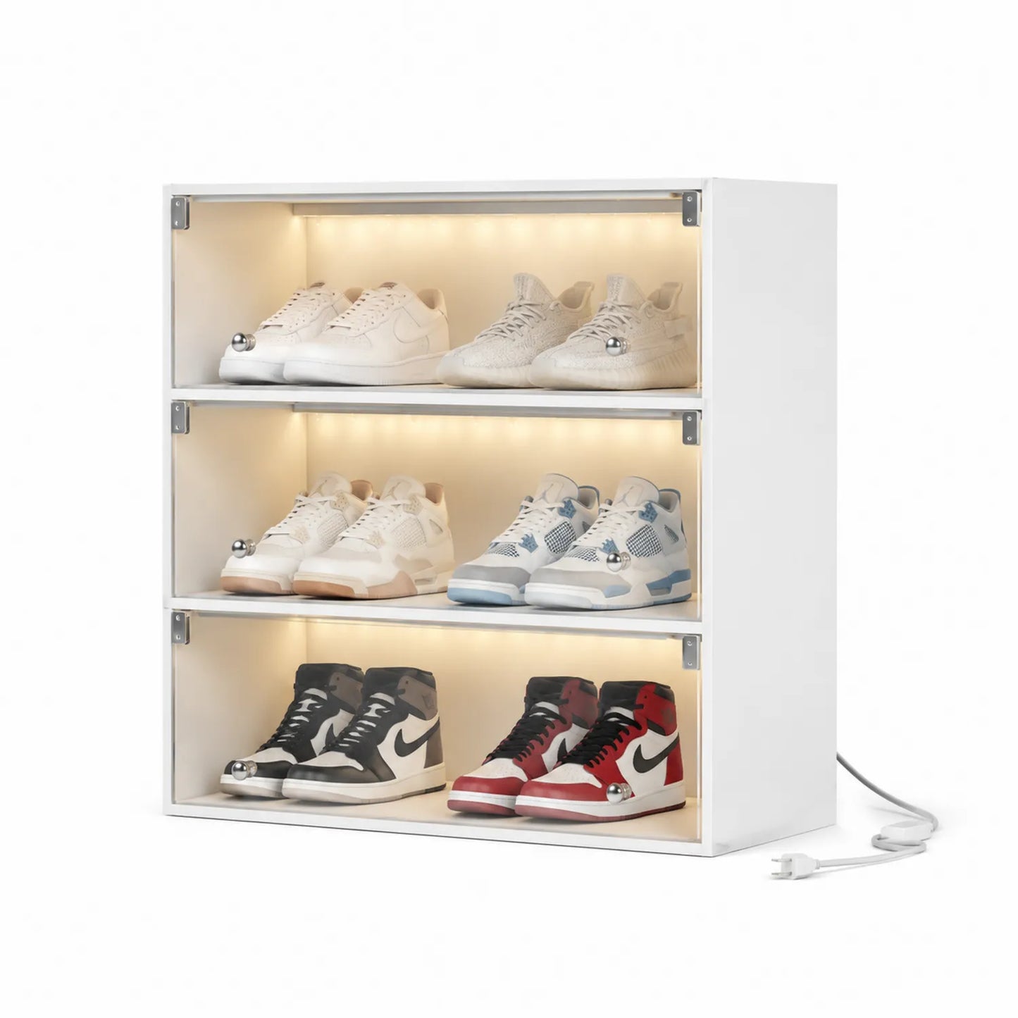 Zapatero de 3 niveles con iluminación LED de madera MDF Blanca