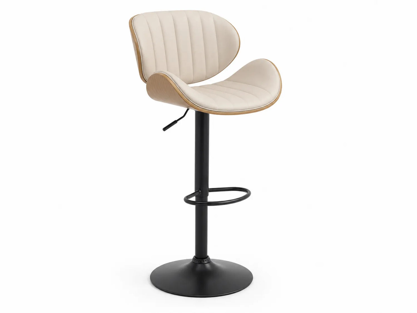 Taburete de Bar Ajustable Beige con Respaldo de PU y Base de Metal