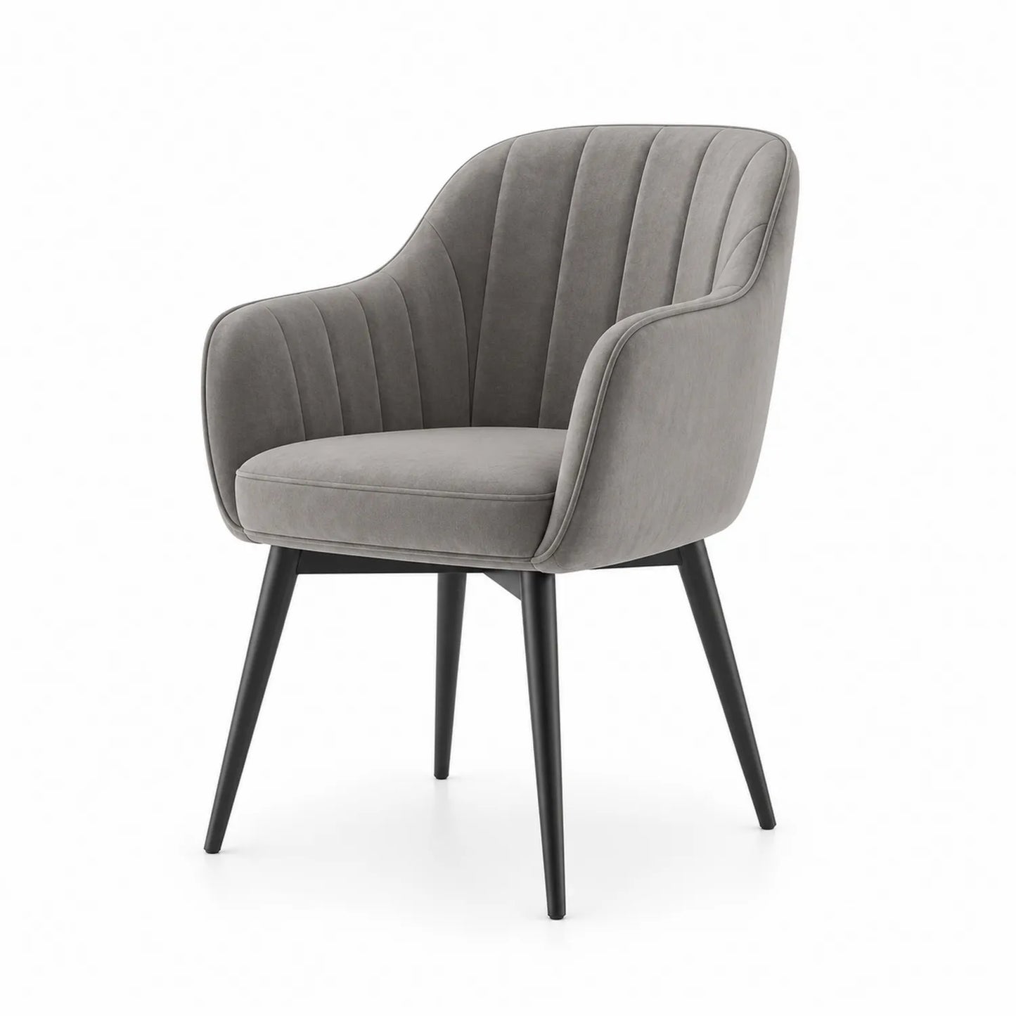 Silla de terciopelo gris con patas negras