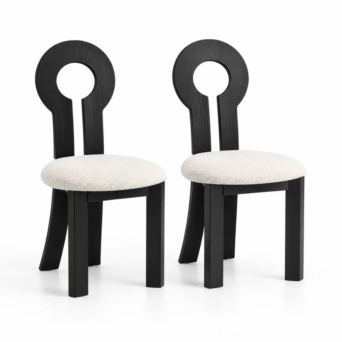 Juego de 2 sillas de madera negra y tela blanca
