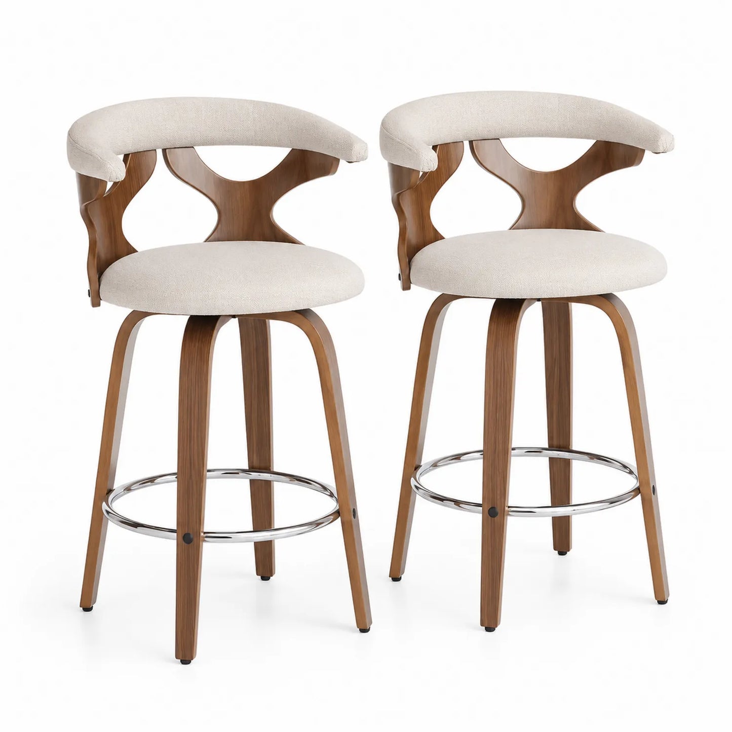 Set de 2 taburetes de madera y tela de poliéster beige, altura 95 cm