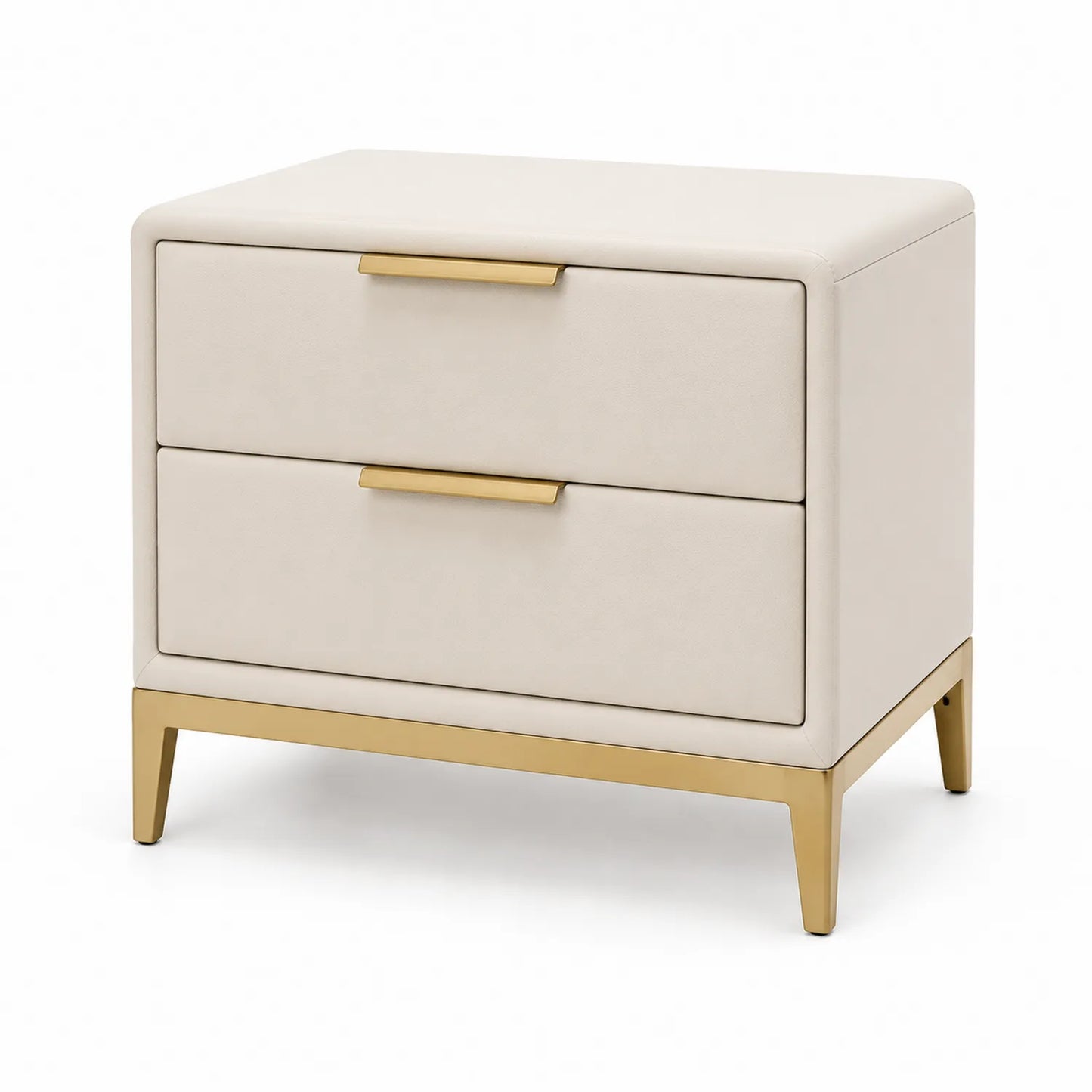 Mesita de noche de MDF revestida de PU con patas de metal dorado 60x40x50 cm