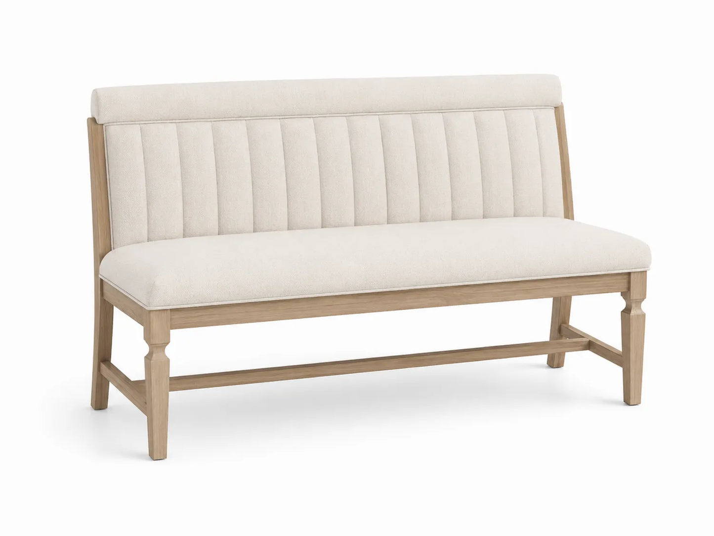 Banco de madera tapizado en tela beige