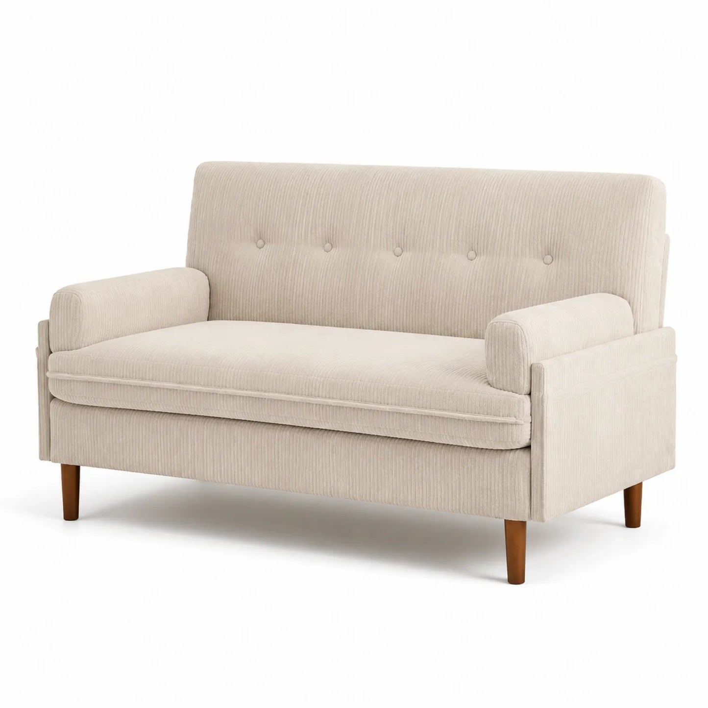 Sofá de 2 plazas de pana beige con patas de madera