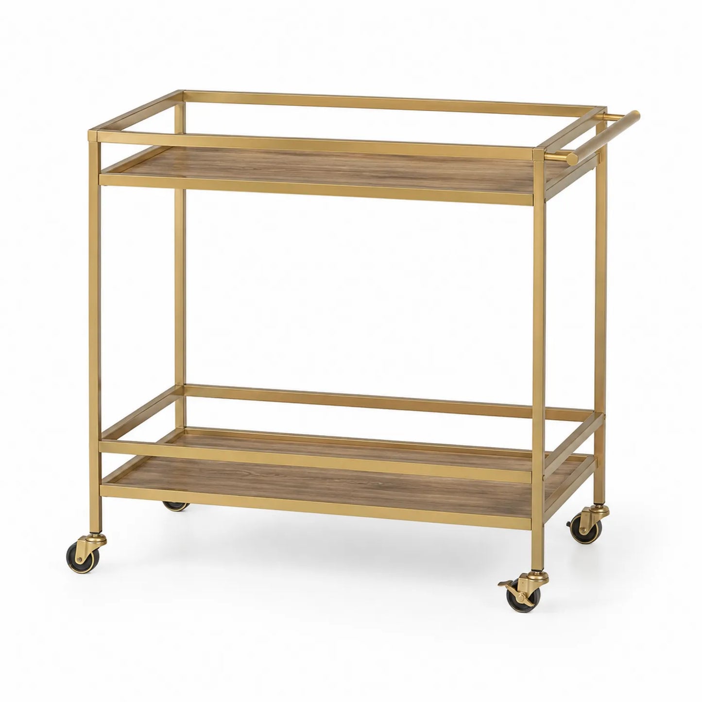 Carrito de acero dorado con estantes de MDF 80cm x 40cm x 85cm