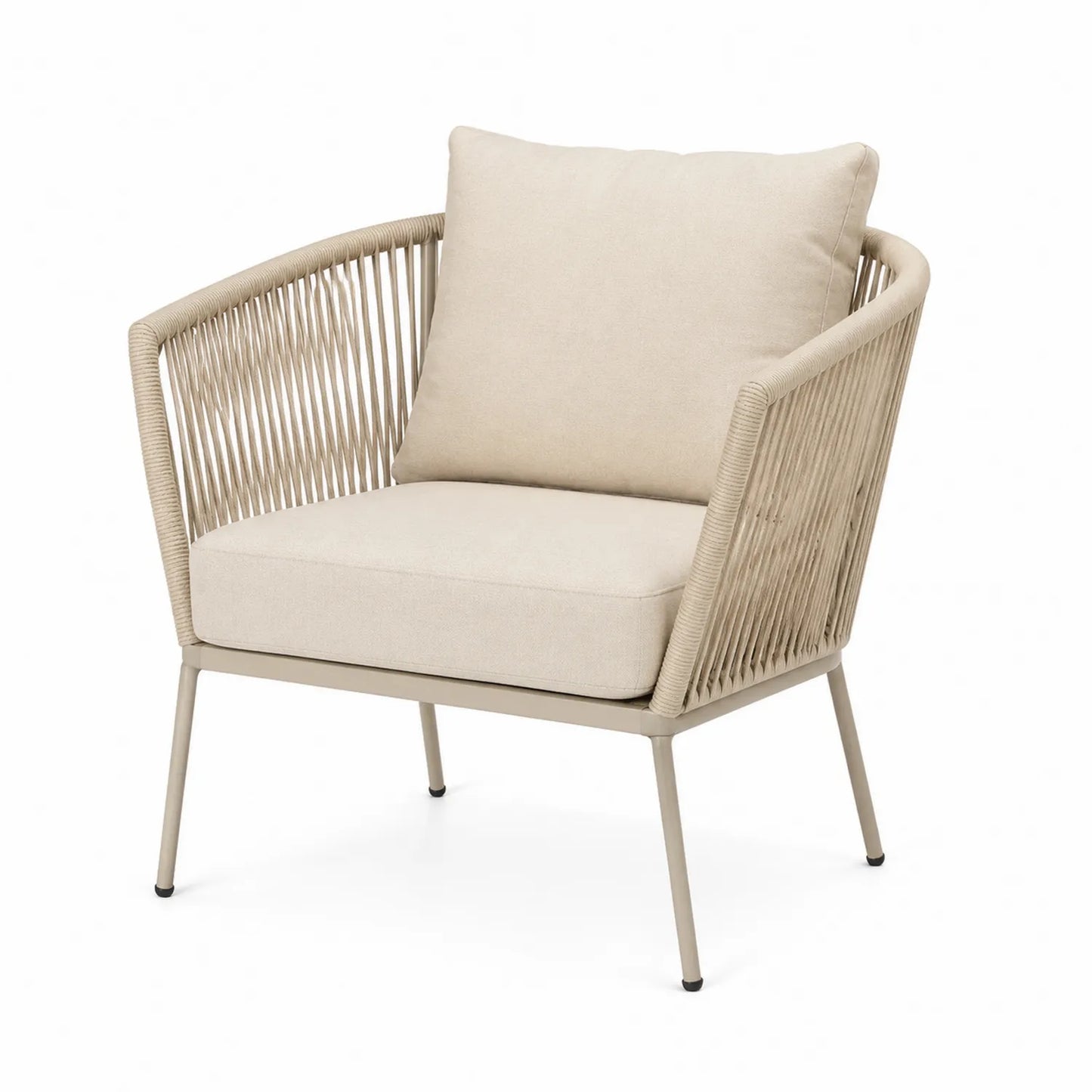 Silla de Exterior con Almohadones de Tela Beige y Cuerda de Poliéster, Estructura de Aluminio