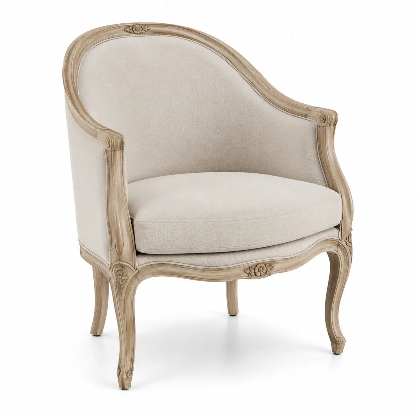 Silla de Madera con Tapicería de Lino Beige