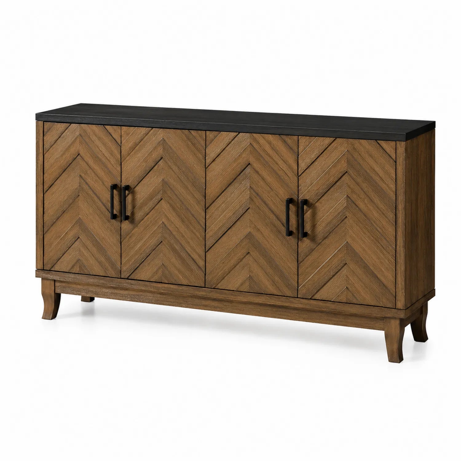 Aparador de Madera con Patrón Chevron 150x40x85 cm Marrón y Negro
