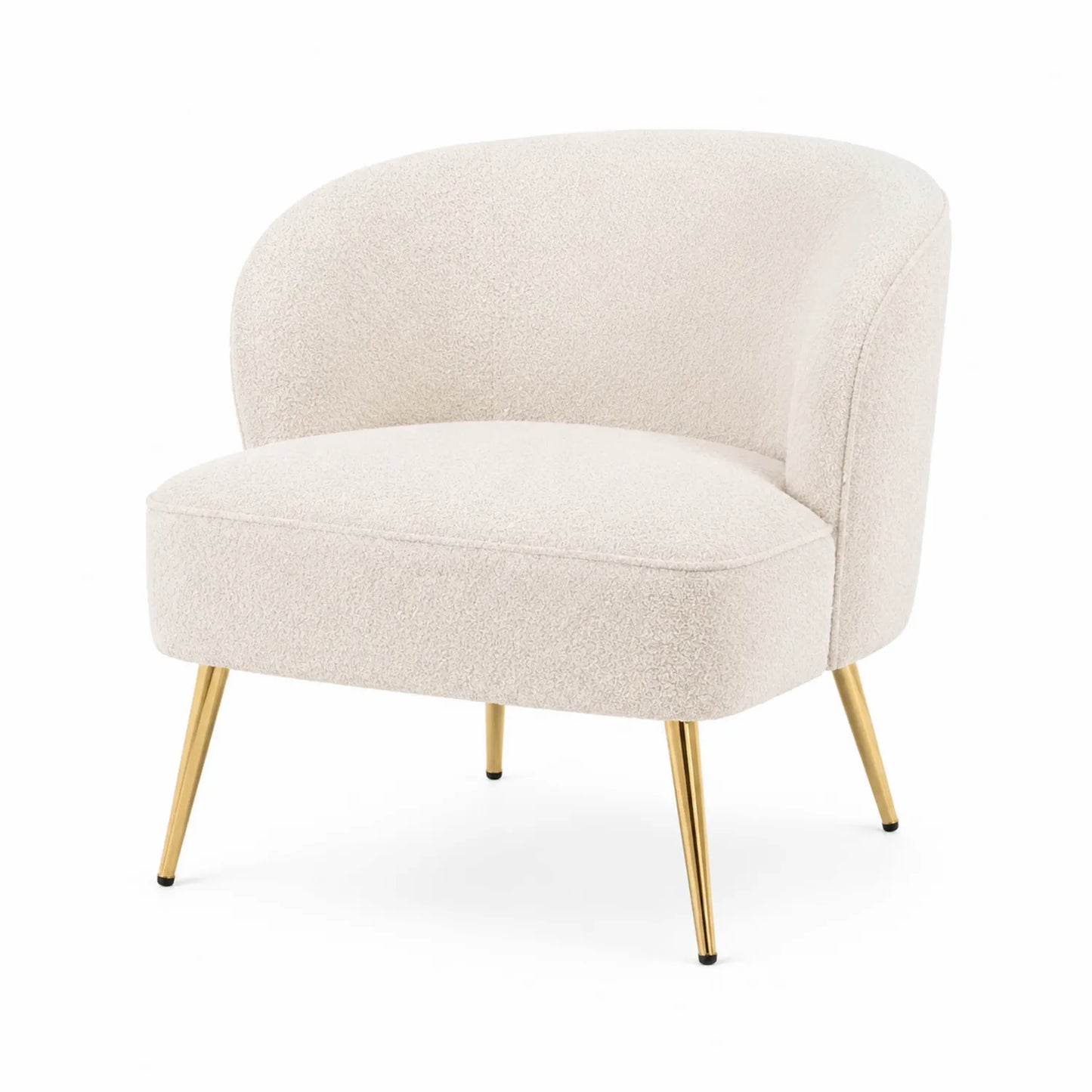 Silla de tela crema con patas metálicas doradas