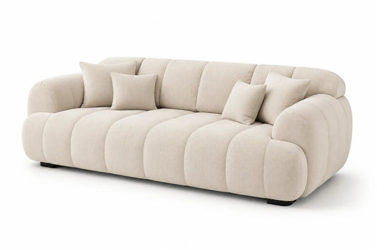 Sofá de 3 plazas de pana beige con cojines adicionales