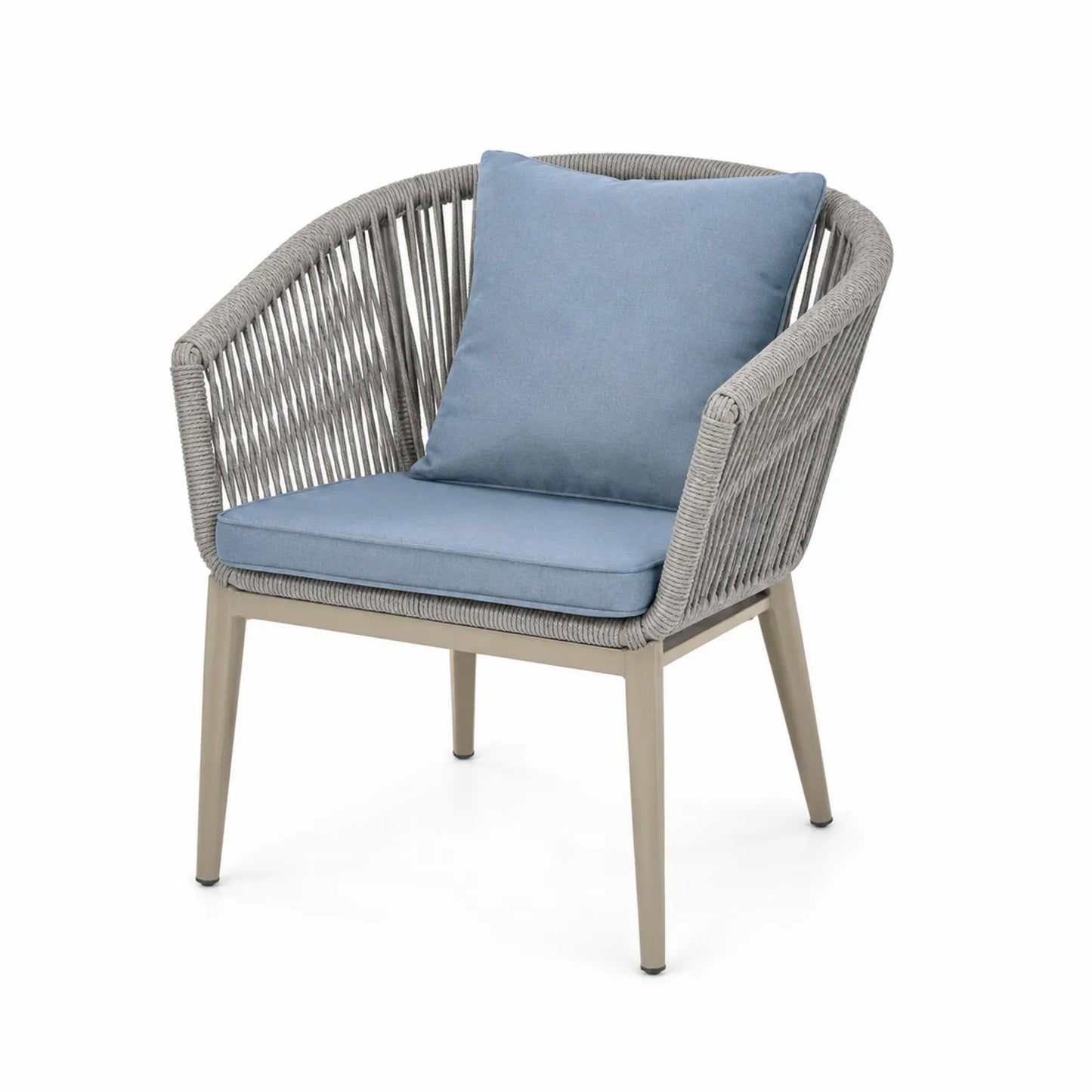 Silla de aluminio con cuerda sintética y cojines de poliéster azul