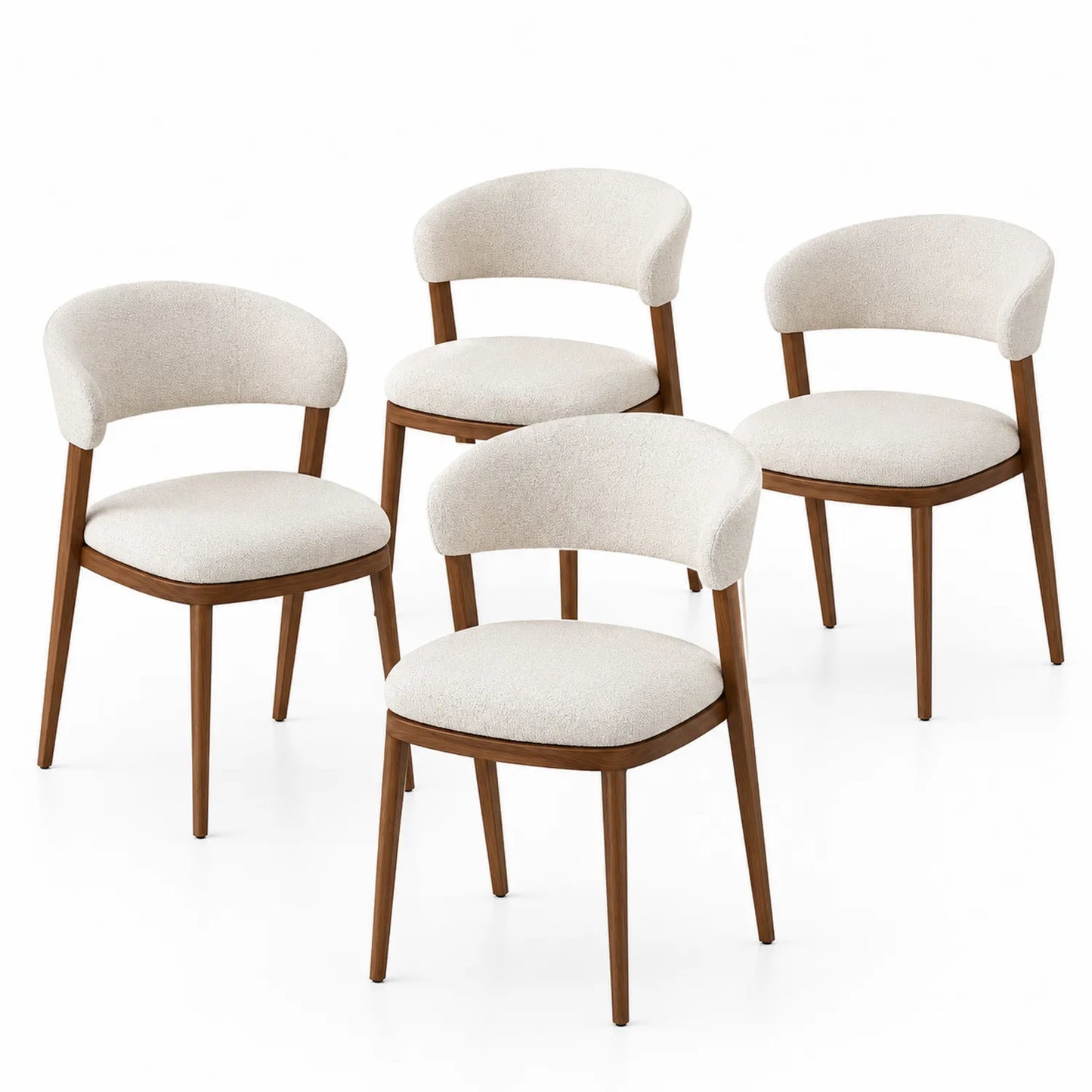 Juego de 4 sillas de comedor con estructura de madera y tapizado beige