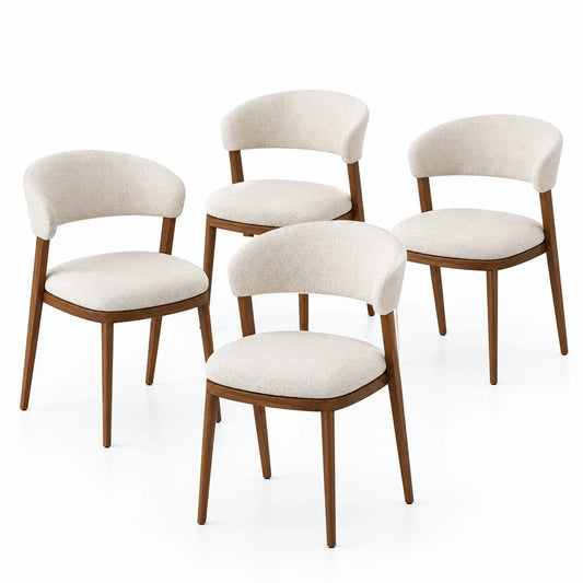 Juego de 4 sillas de comedor con estructura de madera y tapizado beige
