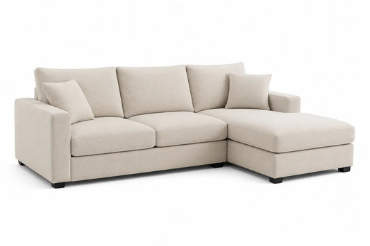 Sofá Seccional en L de Tela Beige con Chaise Longue