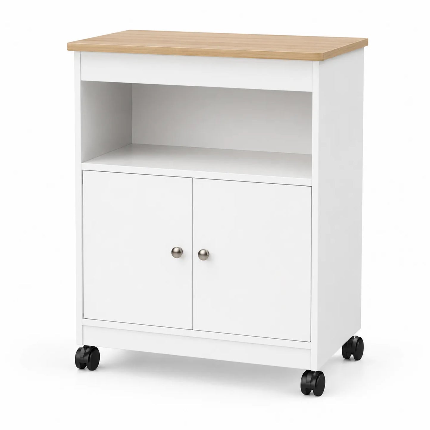 Aparador de cocina con ruedas de MDF y madera Blanco y Natural