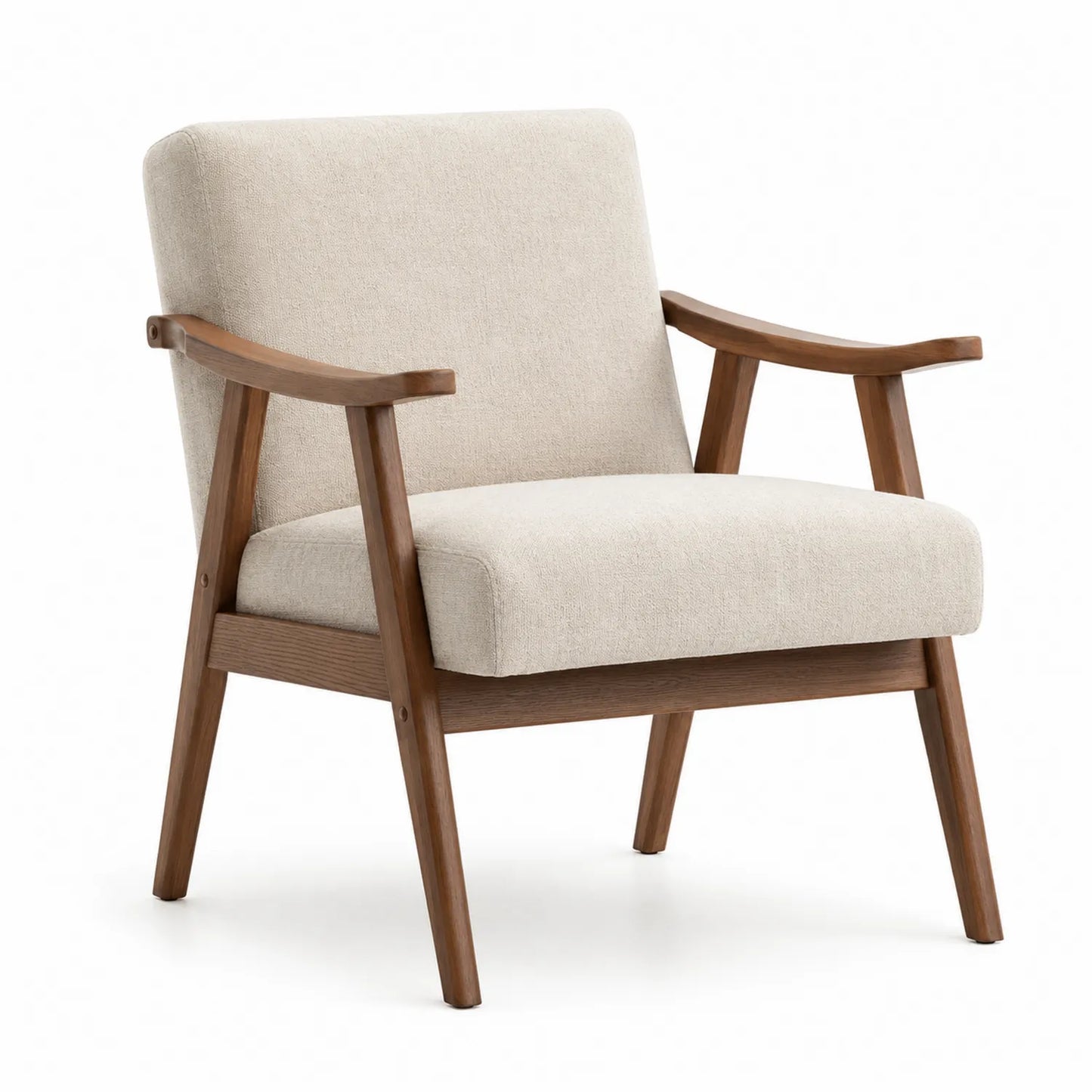 Silla de tela beige con estructura de madera 75x67x73 cm