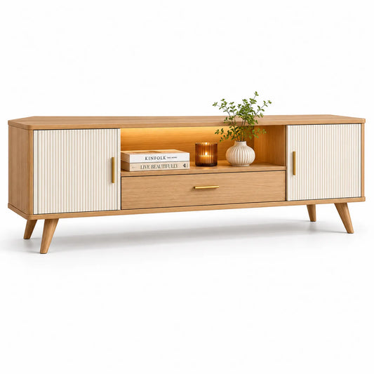 Mueble de TV de madera de roble y MDF ranurado 150cm