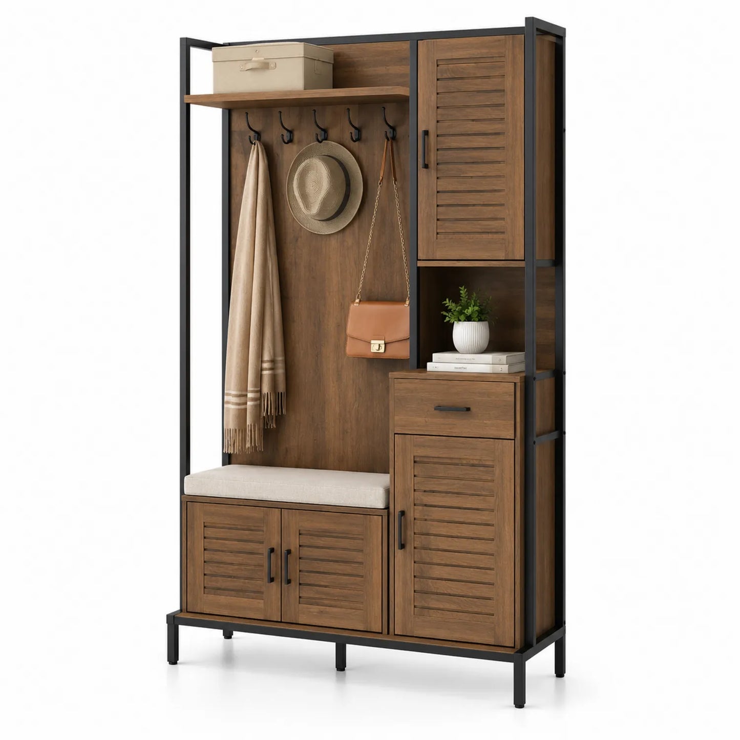 Perchero de Metal y Madera con Almacenamiento 185x100x40cm