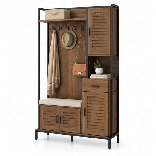 Perchero de Metal y Madera con Almacenamiento 185x100x40cm