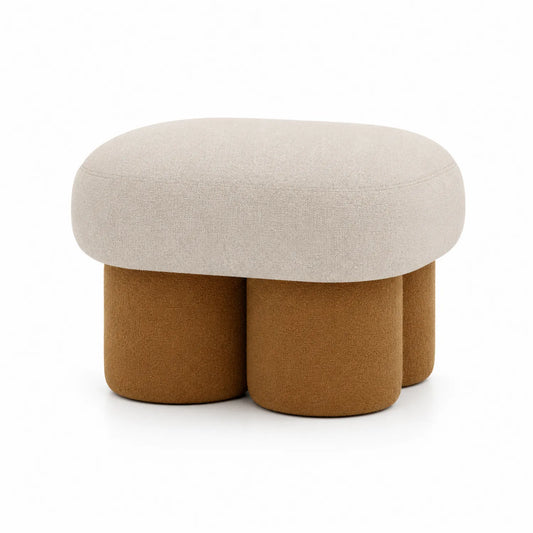 Puf de tela de poliéster beige y café 80x50x45 cm