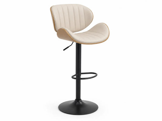 Taburete de Bar Ajustable Beige con Respaldo de PU y Base de Metal