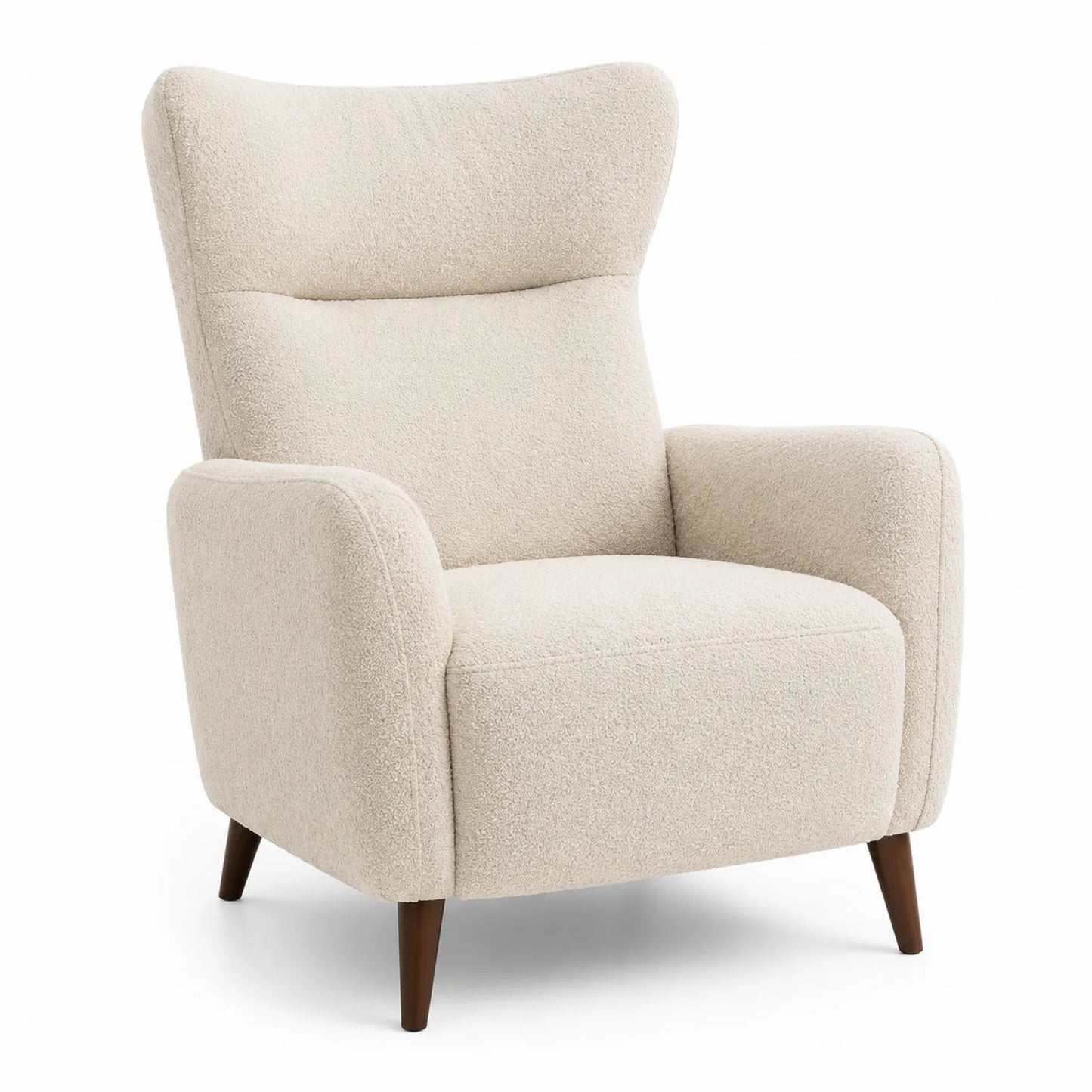 Sillón de Tela Bouclé Beige con Patas de Madera
