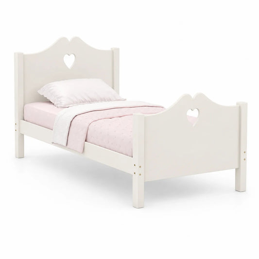 Cama infantil de madera blanca con diseño de corazón