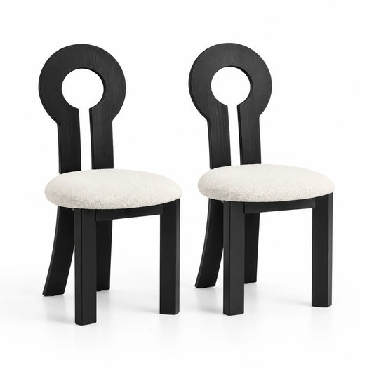 Juego de 2 sillas de madera negra y tela blanca