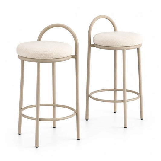 Juego de 2 taburetes de acero y tela beige con respaldo