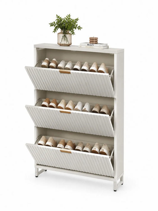 Zapatero de Metal Blanco con 3 Compartimientos