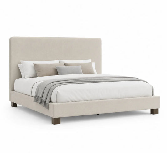 Cama tapizada de lino beige con cabecero 210x180x120 cm