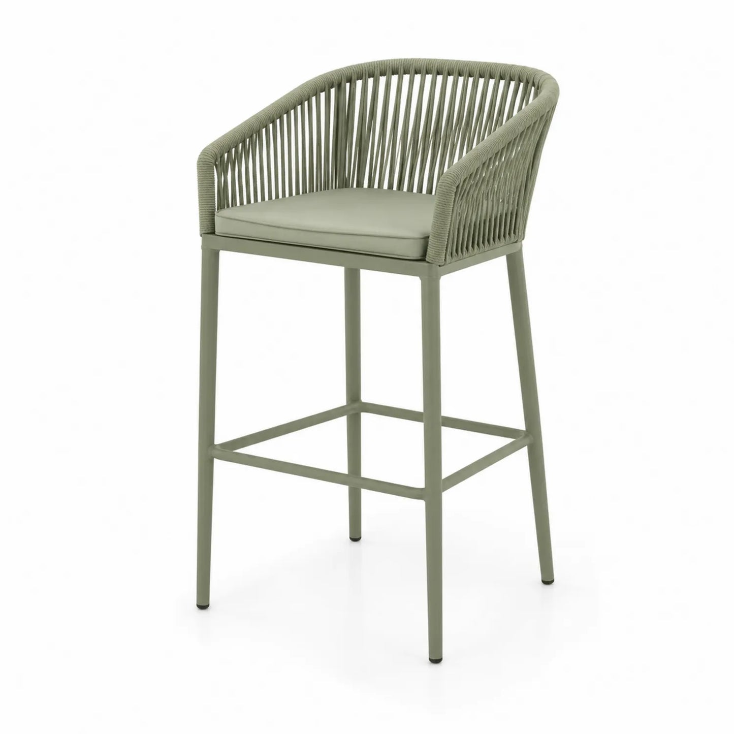 Silla de Bar Exterior Verde Oliva de Cuerda y Aluminio