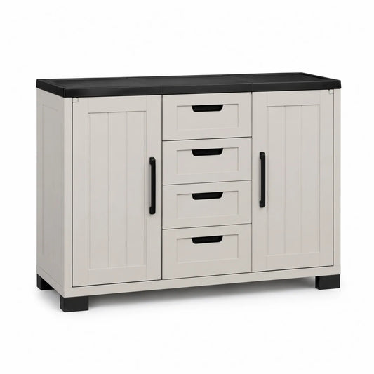 Armario de plástico beige con 4 cajones y 2 puertas 88x100x45 cm