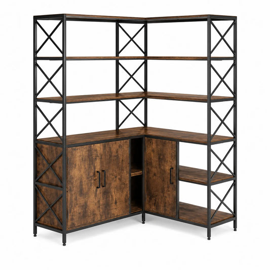 Estantería de esquina de metal y madera MDF
