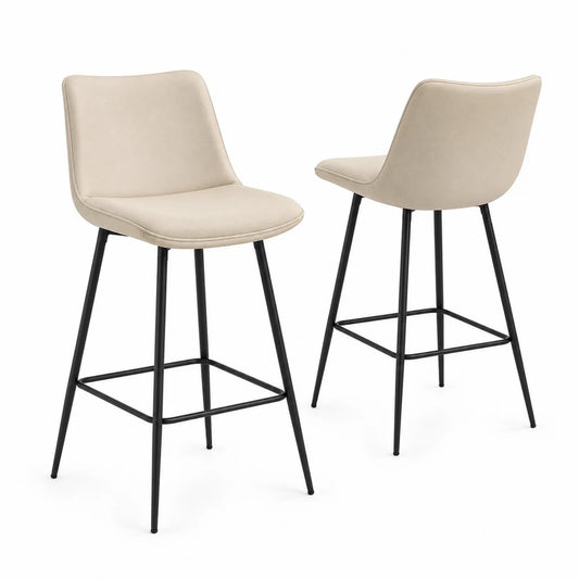 Conjunto de Taburetes de Polipiel Beige con Estructura Metálica
