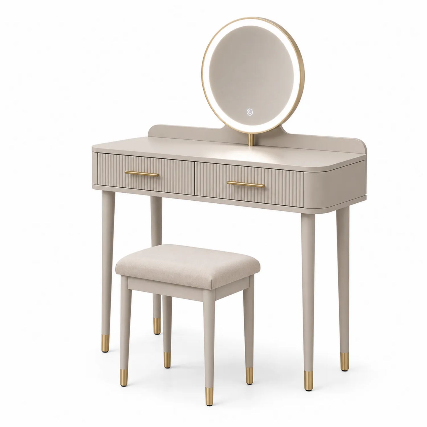 Tocador de Madera MDF Beige con Espejo LED y Taburete