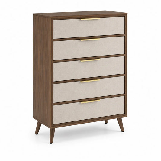 Cajonera de madera de nogal y tela beige