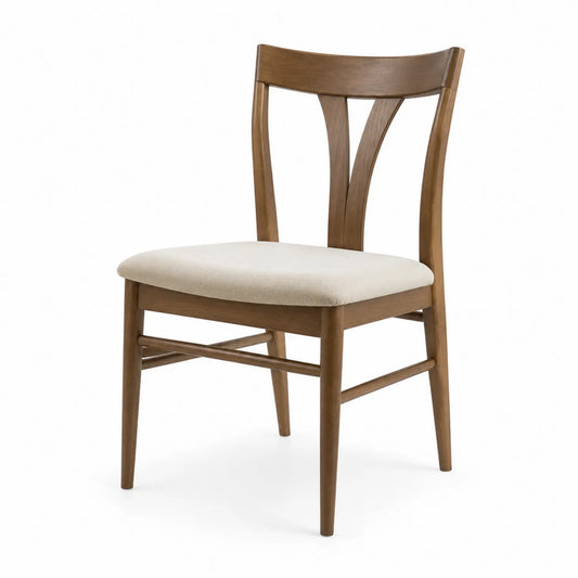 Silla de madera con asiento de poliéster beige 85x45x50 cm