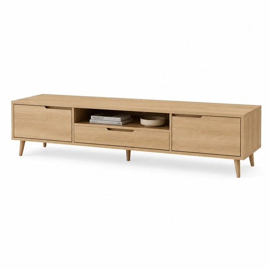 Mueble de TV de Madera de Roble Claro con Cajones y Estante