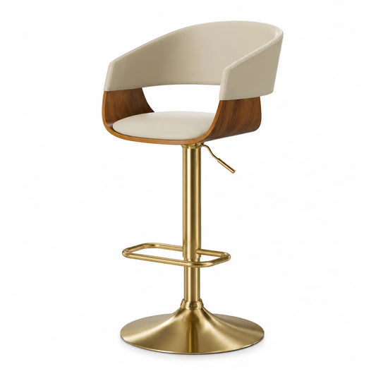 Taburete de Bar de Madera y Metal Beige y Dorado