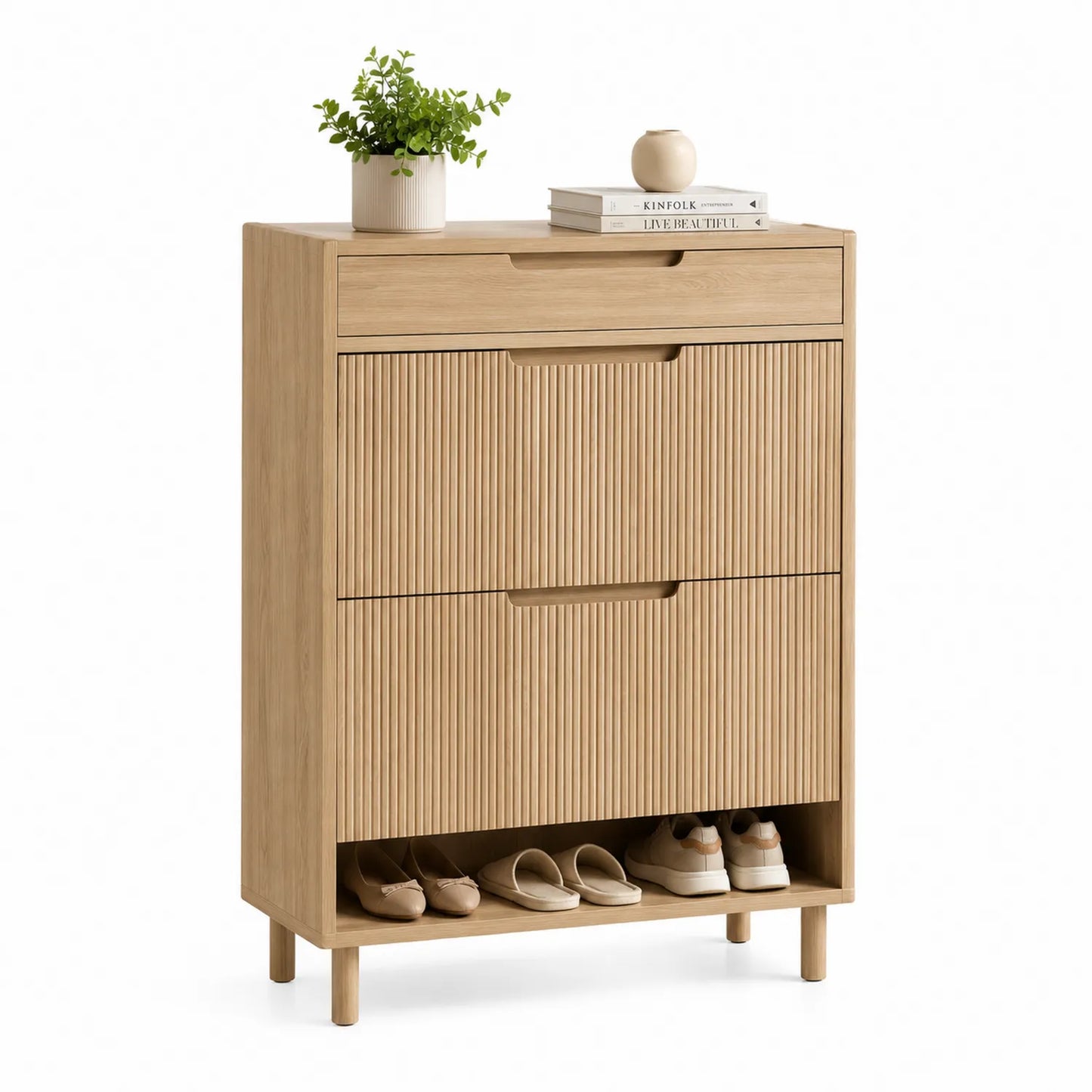 Zapatero de Madera de Roble con 3 Cajones y Estante Inferior