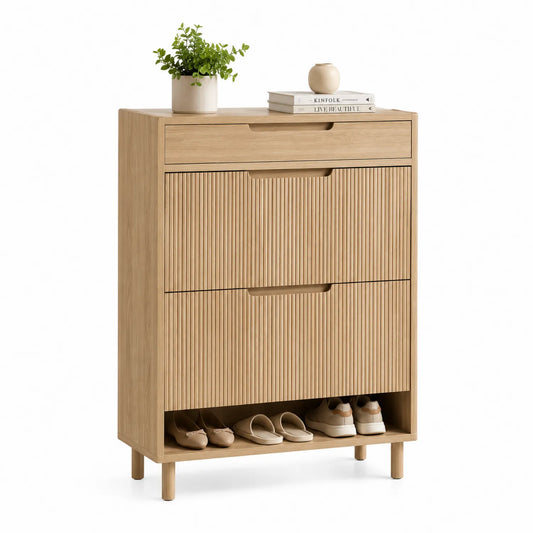 Zapatero de Madera de Roble con 3 Cajones y Estante Inferior