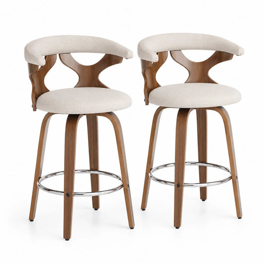 Set de 2 taburetes de madera y tela de poliéster beige, altura 95 cm