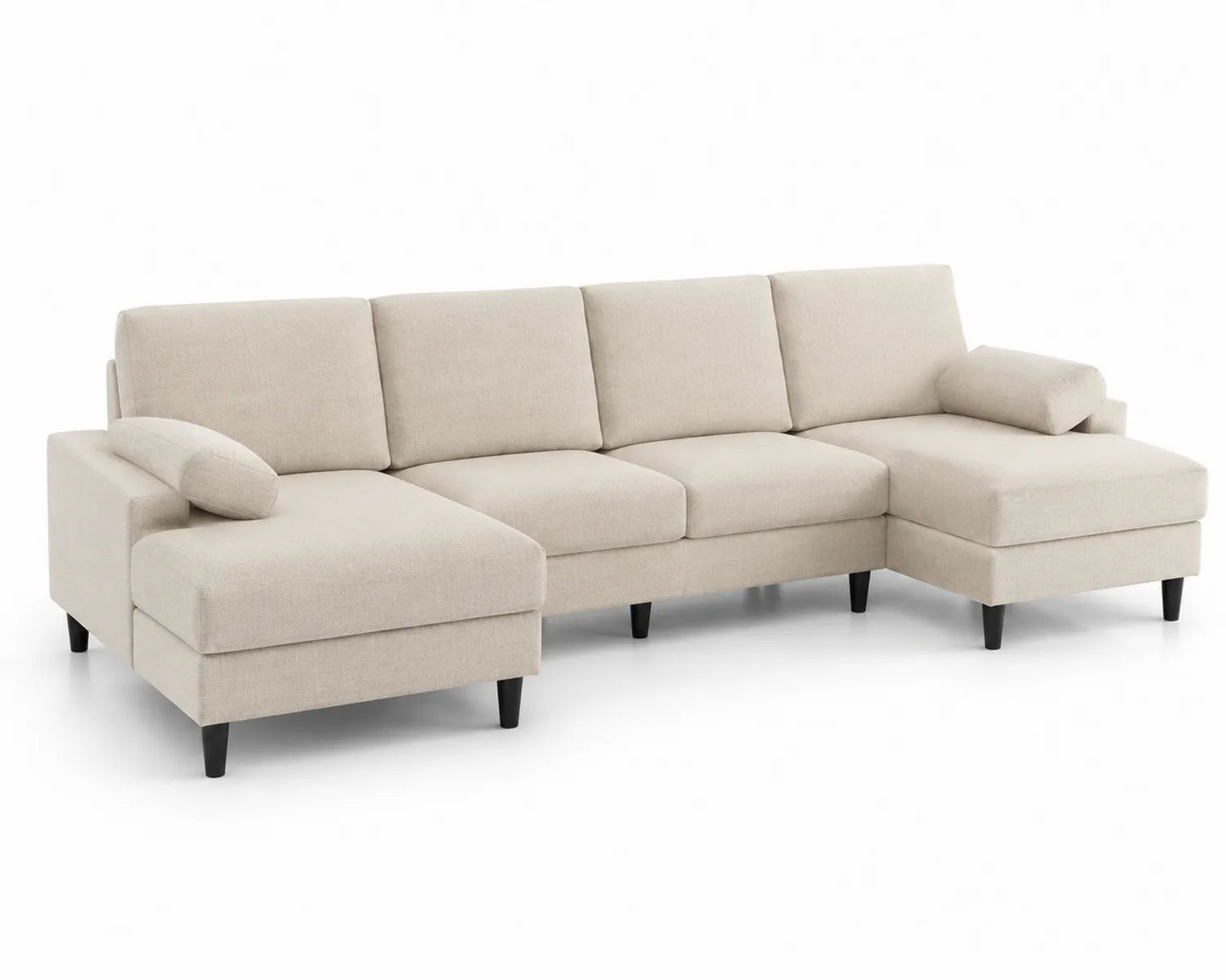 Sofá Seccional Beige en Forma de L con Tapizado de Tela Poliester