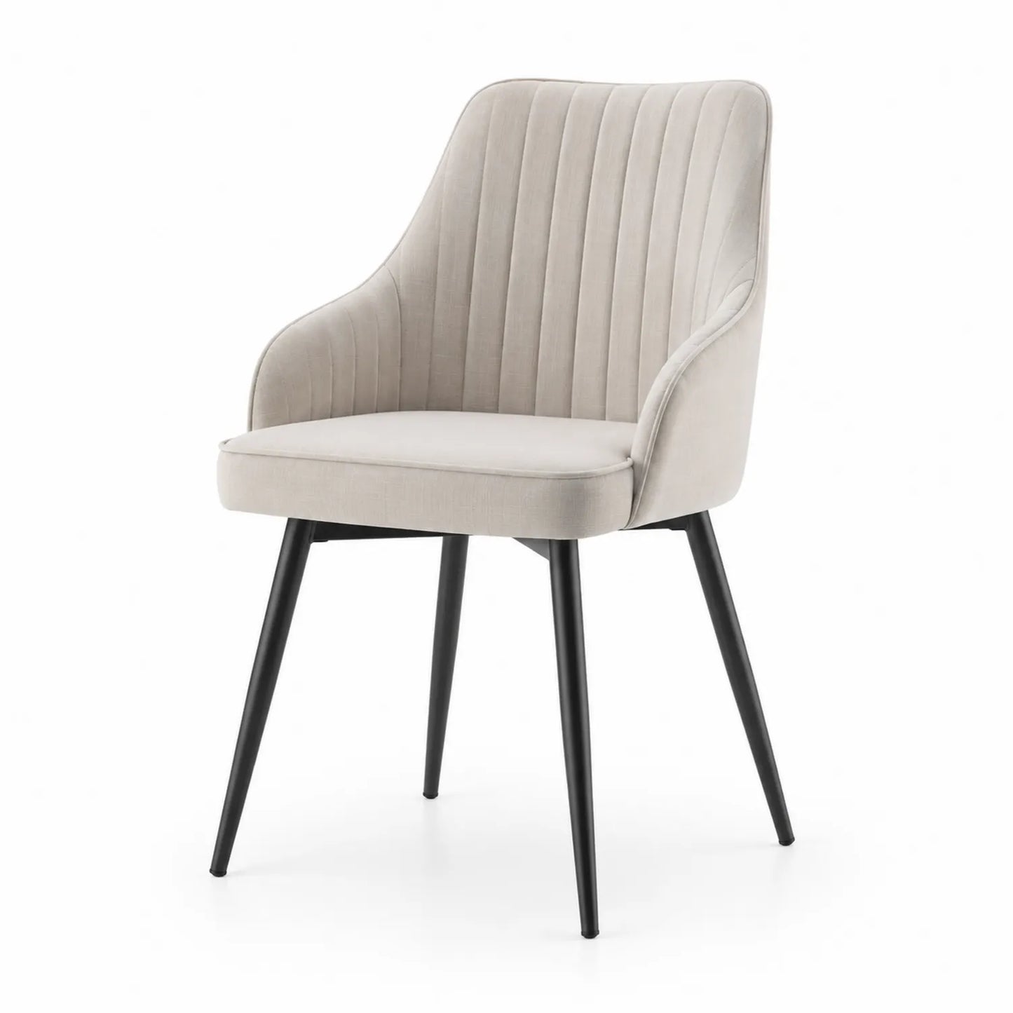Silla de comedor de terciopelo beige con patas de metal negras