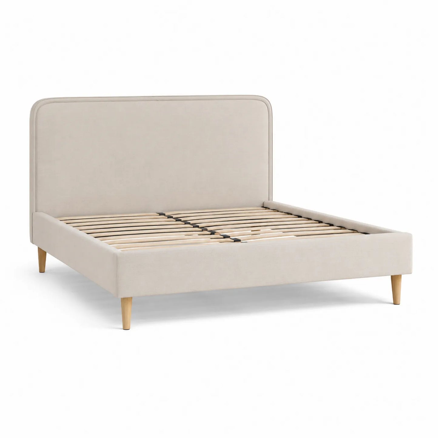 Cama de madera tapizada en poliéster beige 200x160 cm