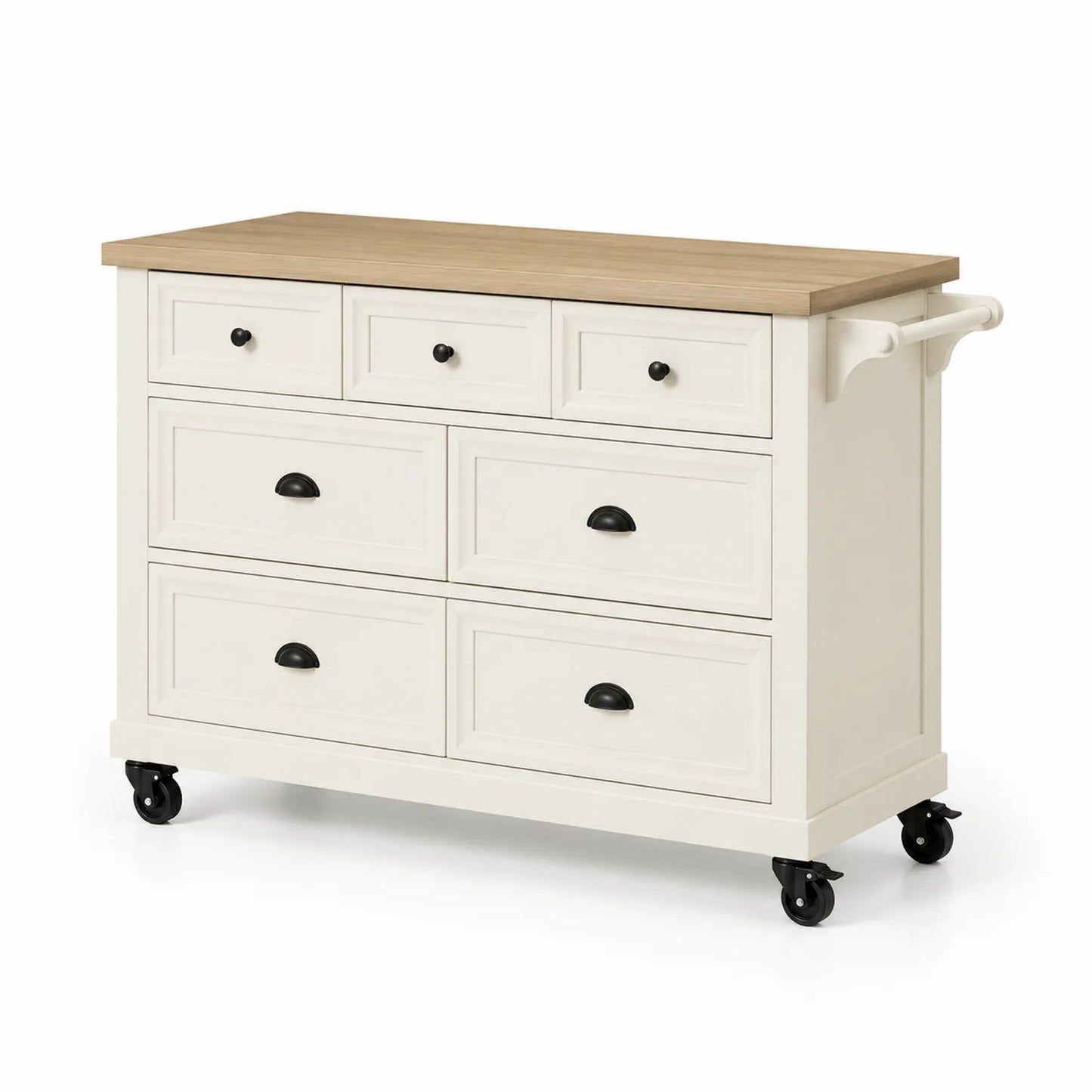 Carrito de Madera MDF con Encimera de Madera, Blanco y Madera Natural